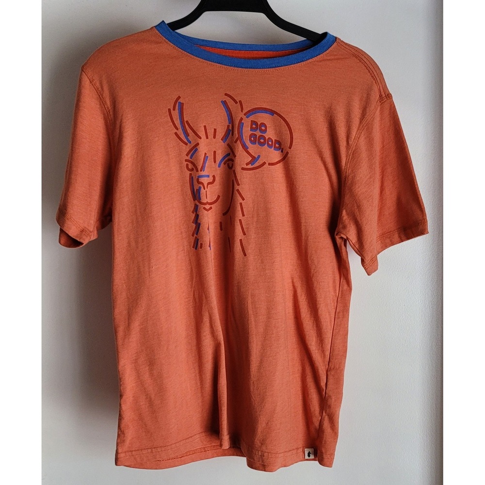 Cotopaxi Kids XL Short Sleeve Graphic Llama T-Shirt Orange Blue Gorpcore Tee Top